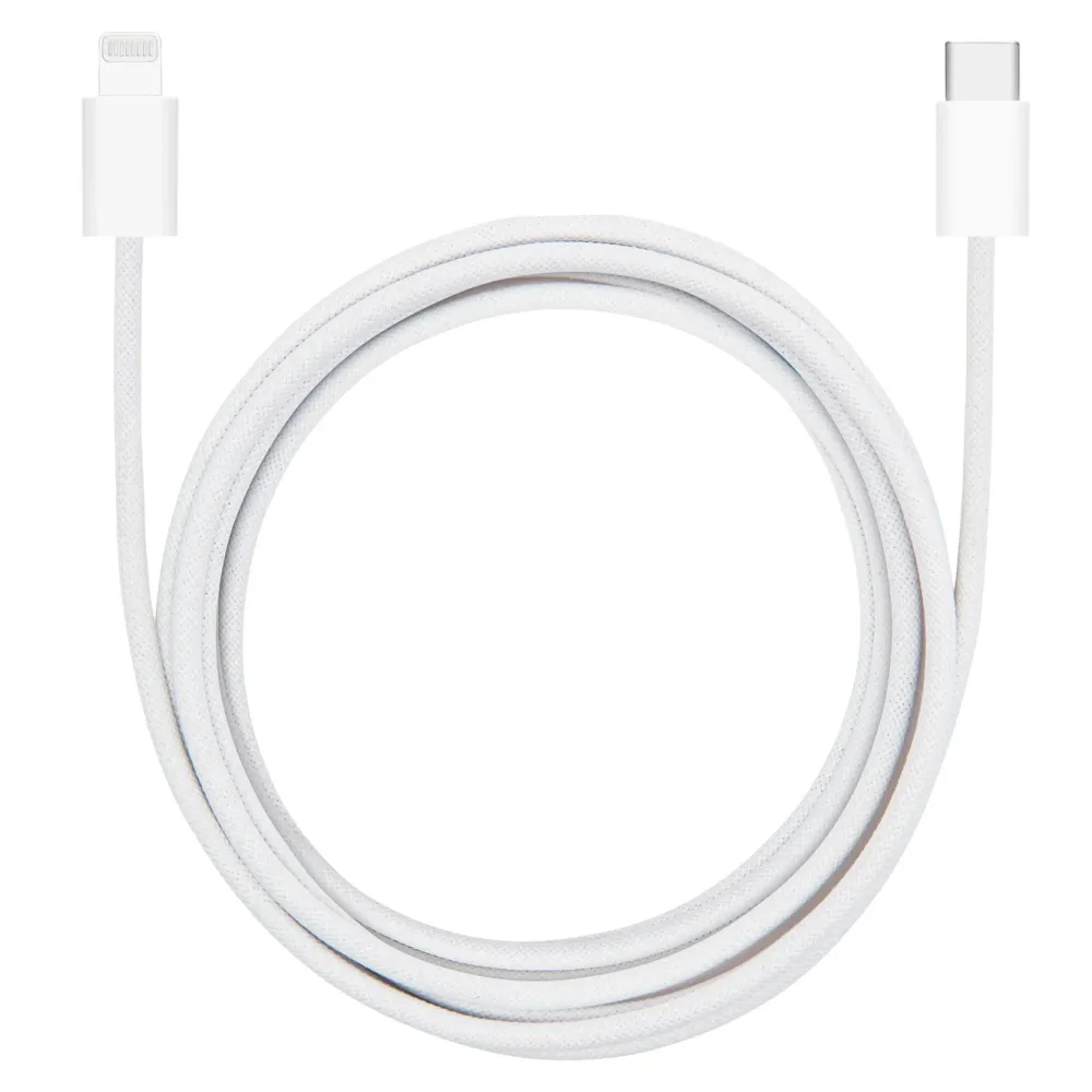 Linocell Kabler Og Adaptere|Usb|Flettet USB-C- til Lightning-kabel Hvit 2 m