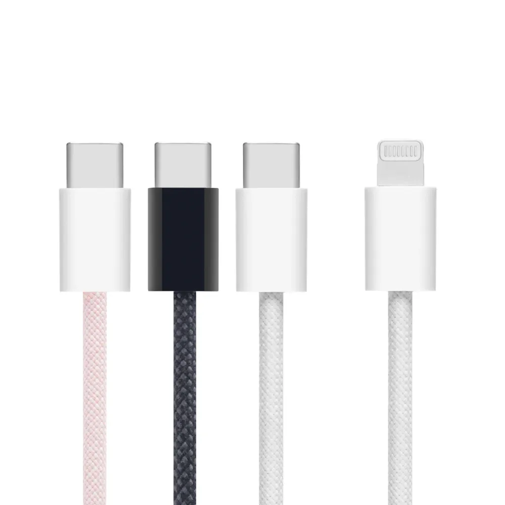 Linocell Kabler Og Adaptere|Usb|Flettet USB-C- til Lightning-kabel Hvit 2 m
