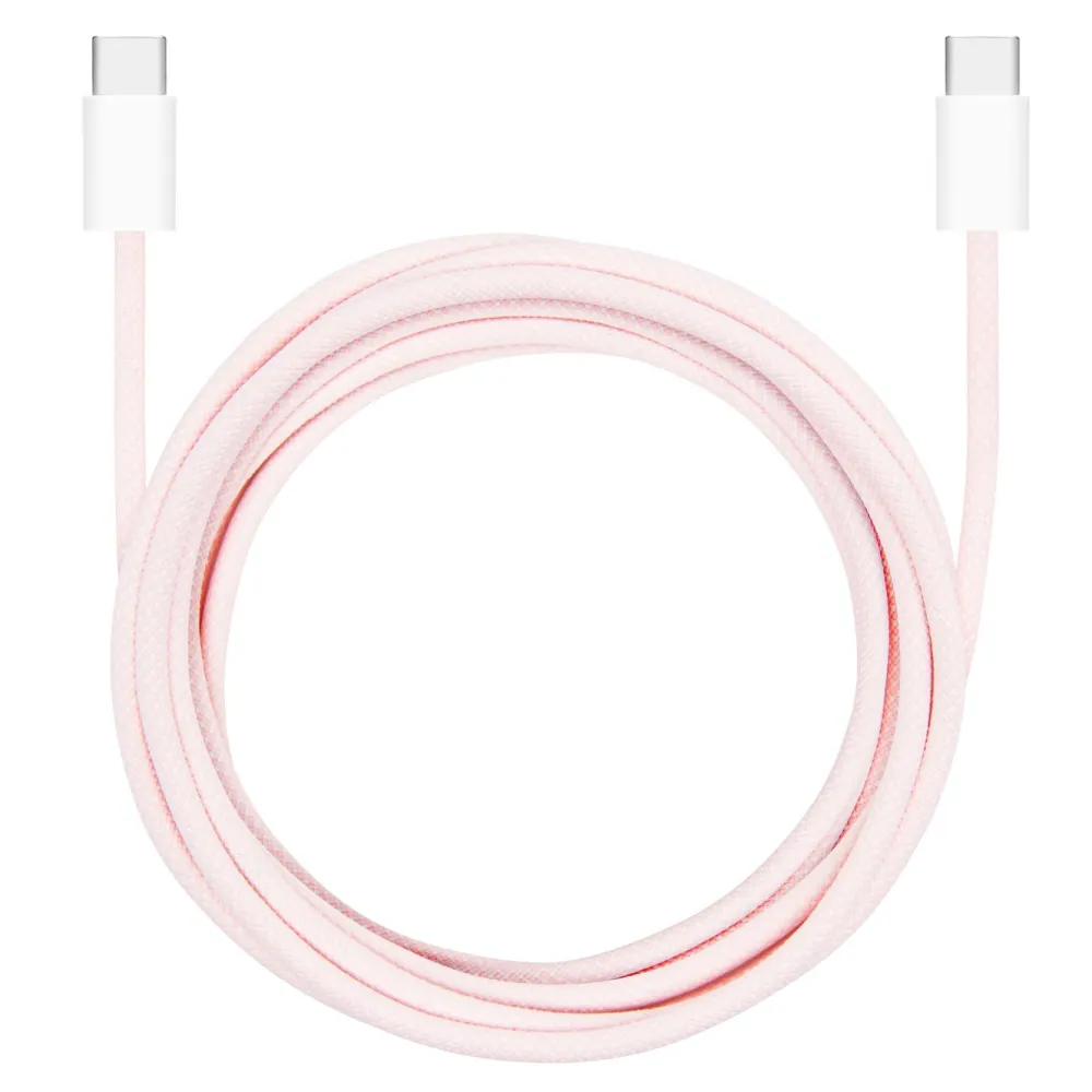 Linocell Kabler Og Adaptere|Lightning|Flettet USB-C- til USB-C-kabel 60W Rosa 2 m