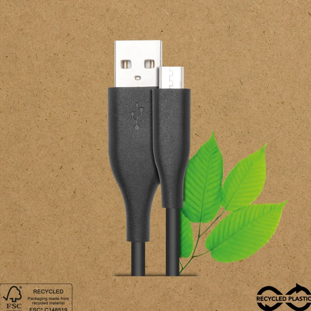 Linocell Kabler Og Adaptere|Usb-A & B-Kabler|USB-A til Micro-USB-kabel av gjenvunnet plast