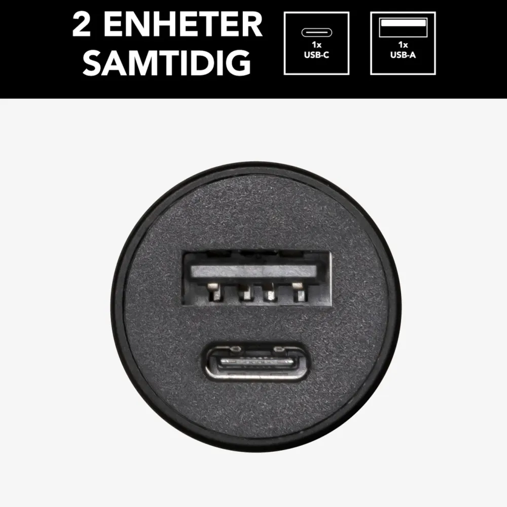 Linocell Mobiltelefonladere|USB-billader med USB-C- og A-port