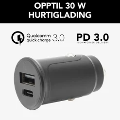 Linocell Mobiltelefonladere|USB-billader med USB-C- og A-port
