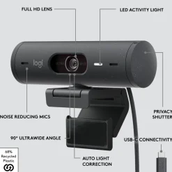 Logitech Streaming|Hjemmekontor|Brio 500 Webkamera med USB-C-tilkobling