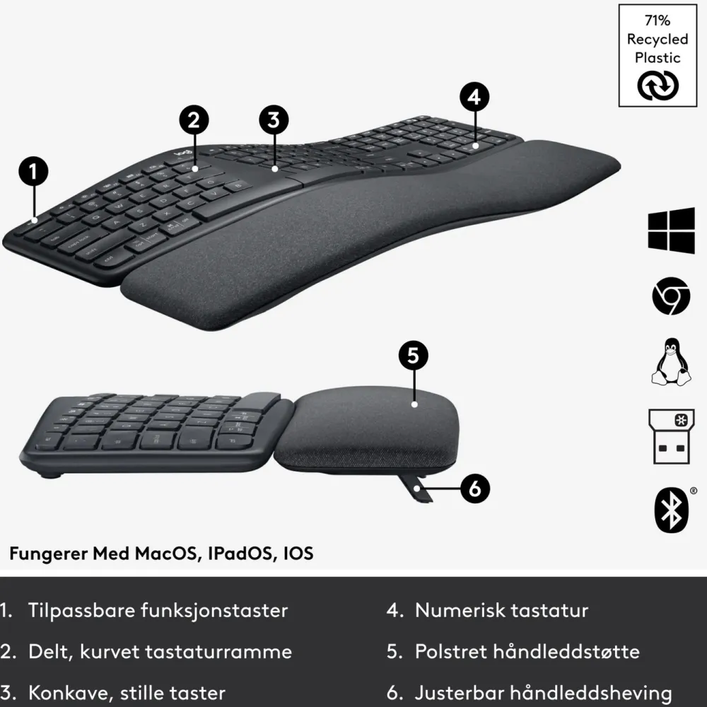 Logitech Datatilbehør|Ergonomi|Ergo K860 Ergonomisk tastatur
