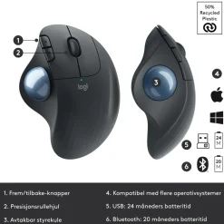Logitech Datatilbehør|Datamus|Ergo M575 Trådløs datamus Svart