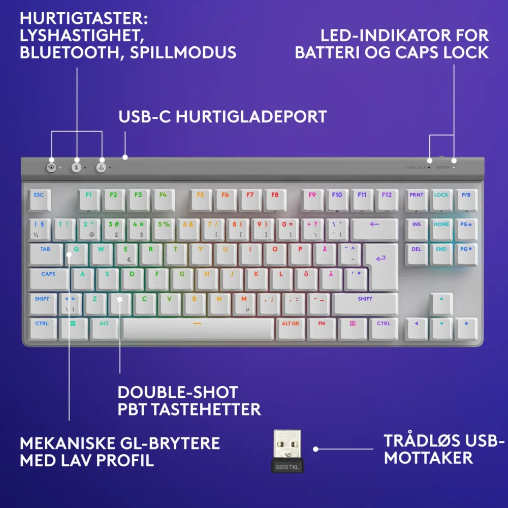 Logitech Tastatur|Gaming Tastatur|G515 Lightspeed TKL Trådløst gamingtastatur