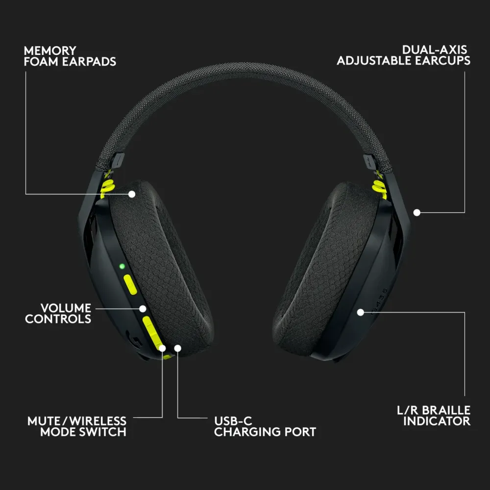 Logitech G Dataheadset|Gaming Hodetelefoner|435 Lightspeed Trådløst gamingheadset
