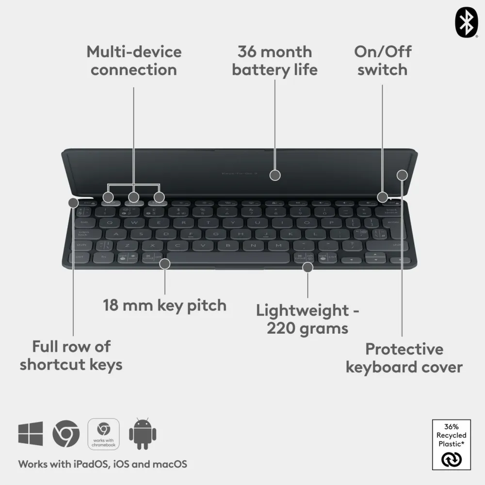 Logitech Tastatur|Gaming Tastatur|Keys-To-Go 2 Portabelt Bluetooth-tastatur