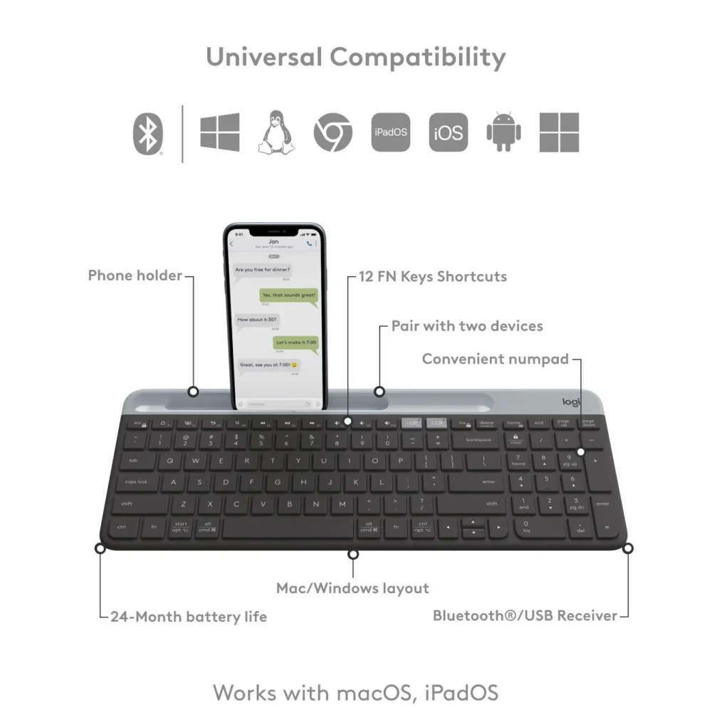 Logitech Tastatur|Gaming Tastatur|K580 Slim Trådløst tastatur