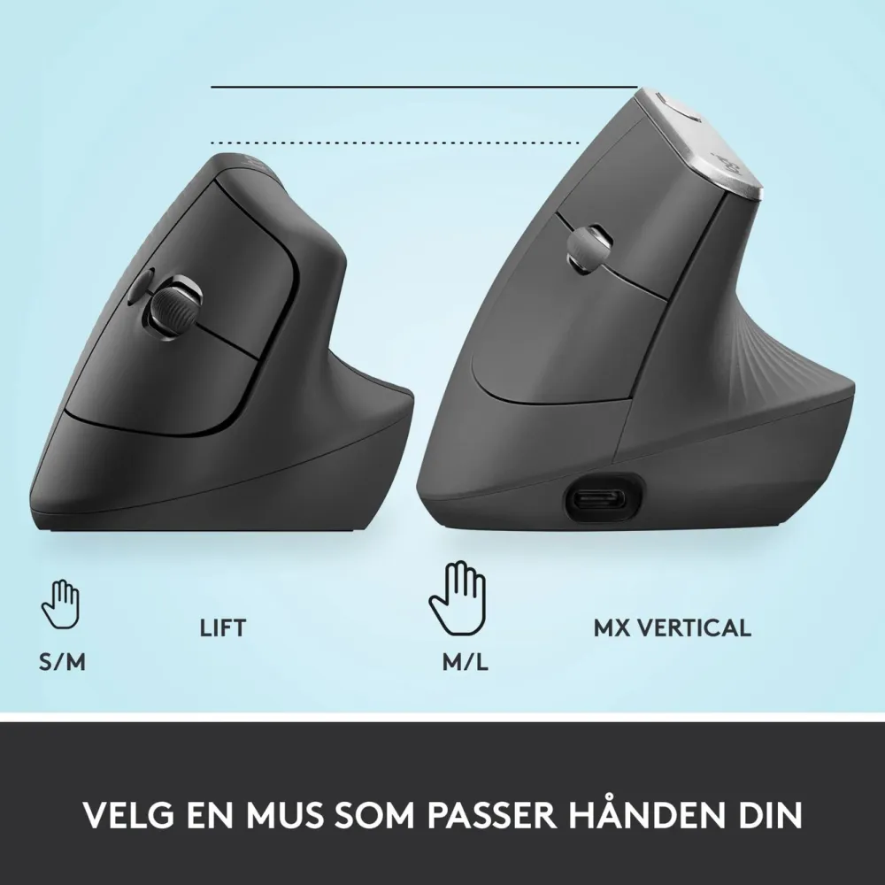 Logitech Datatilbehør|Datamus|Lift Vertikal datamus Graphite