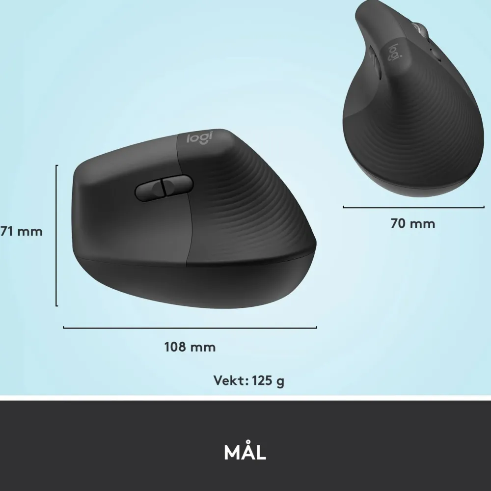Logitech Datatilbehør|Datamus|Lift Vertikal datamus Graphite