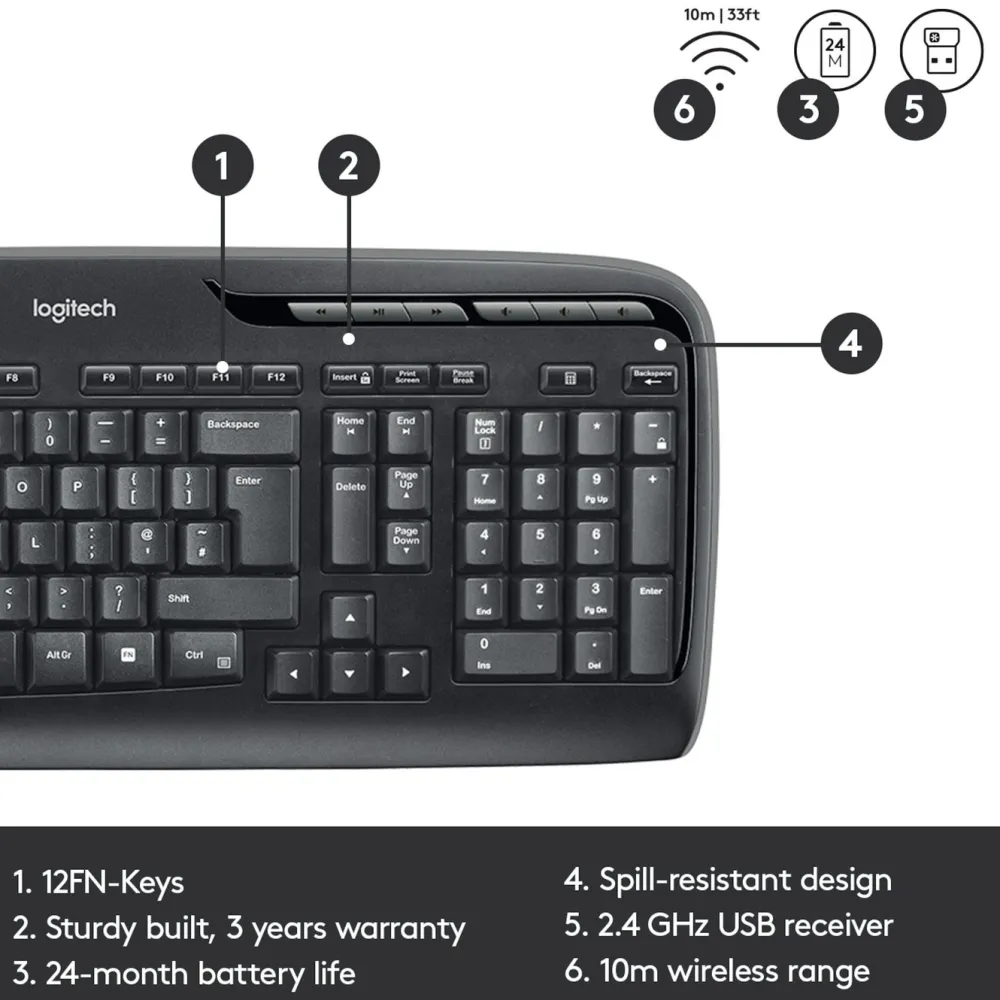 Logitech Tastatur|Gaming Tastatur|MK330 trådløst tastatur og mus