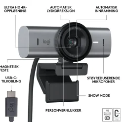 Logitech Hjemmekontor|Webkameraer|MX Brio 4K Webkamera