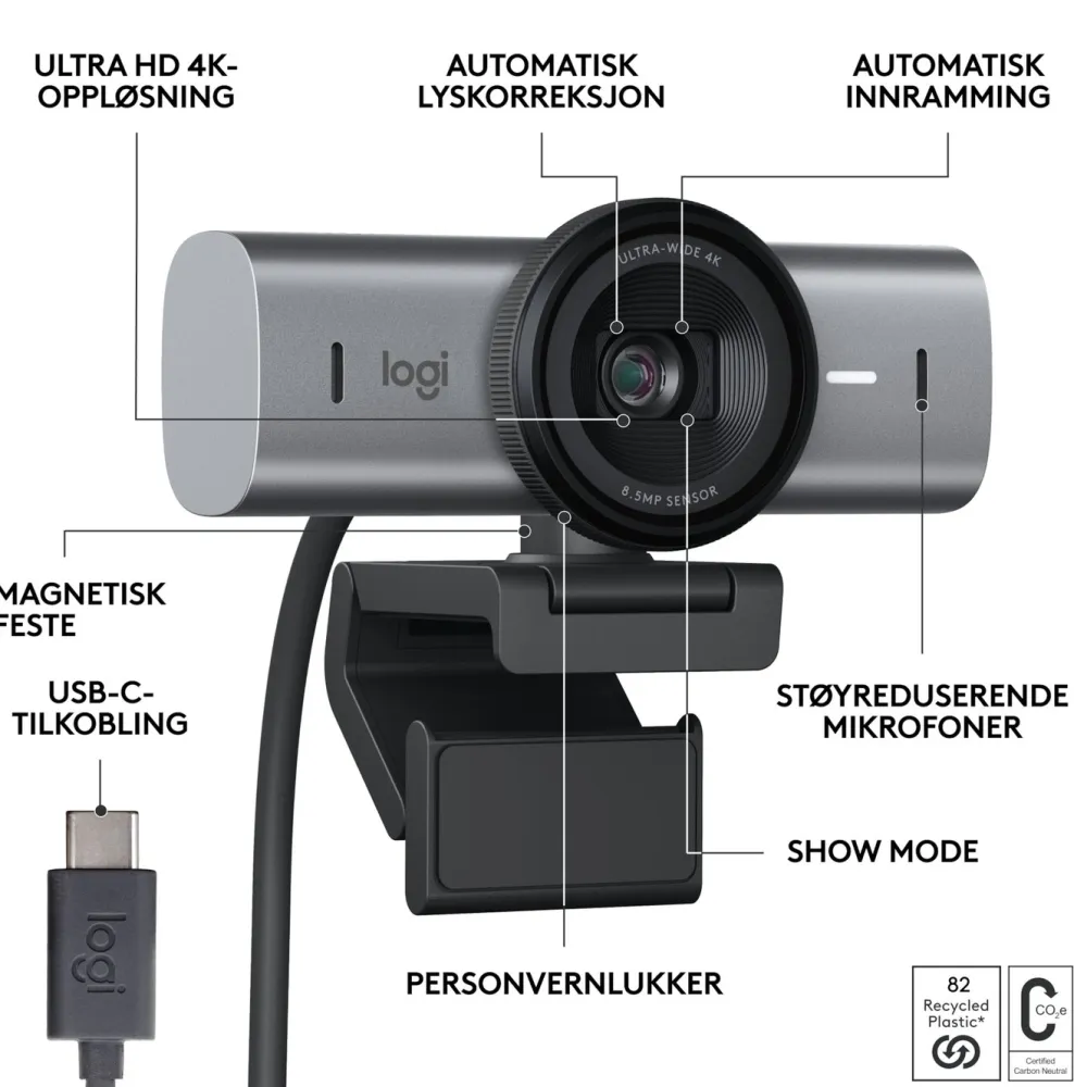Logitech Hjemmekontor|Webkameraer|MX Brio 4K Webkamera