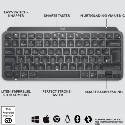 Logitech Tastatur|Gaming Tastatur|MX Keys Mini Trådløst tastatur Grå
