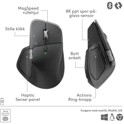 Logitech Datatilbehør|Ergonomi|MX Master 4 Trådløs ergonomisk mus Graphite