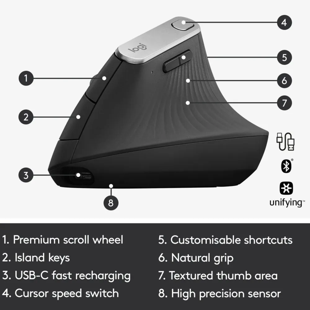 Logitech Datatilbehør|Ergonomi|MX Vertical Trådløs datamus