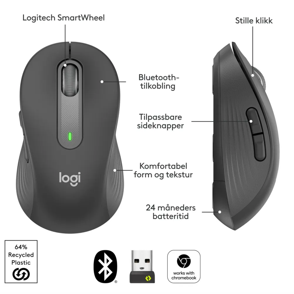 Logitech Datamus|Signature M650 Trådløs datamus Graphite
