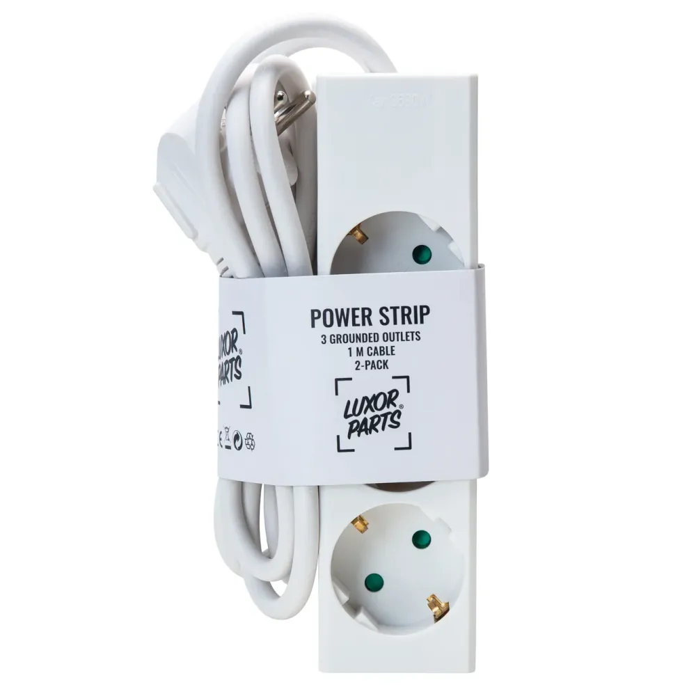 Luxorparts Strømledninger|Sterkstrøm|Grenuttak 3-veis 1 m hvit 2-pk.