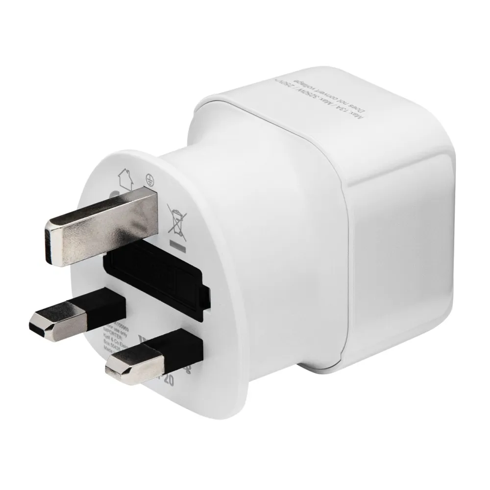 Luxorparts Reiseeffekter|Overfallsalarm|Jordet reiseadapter Storbritannia