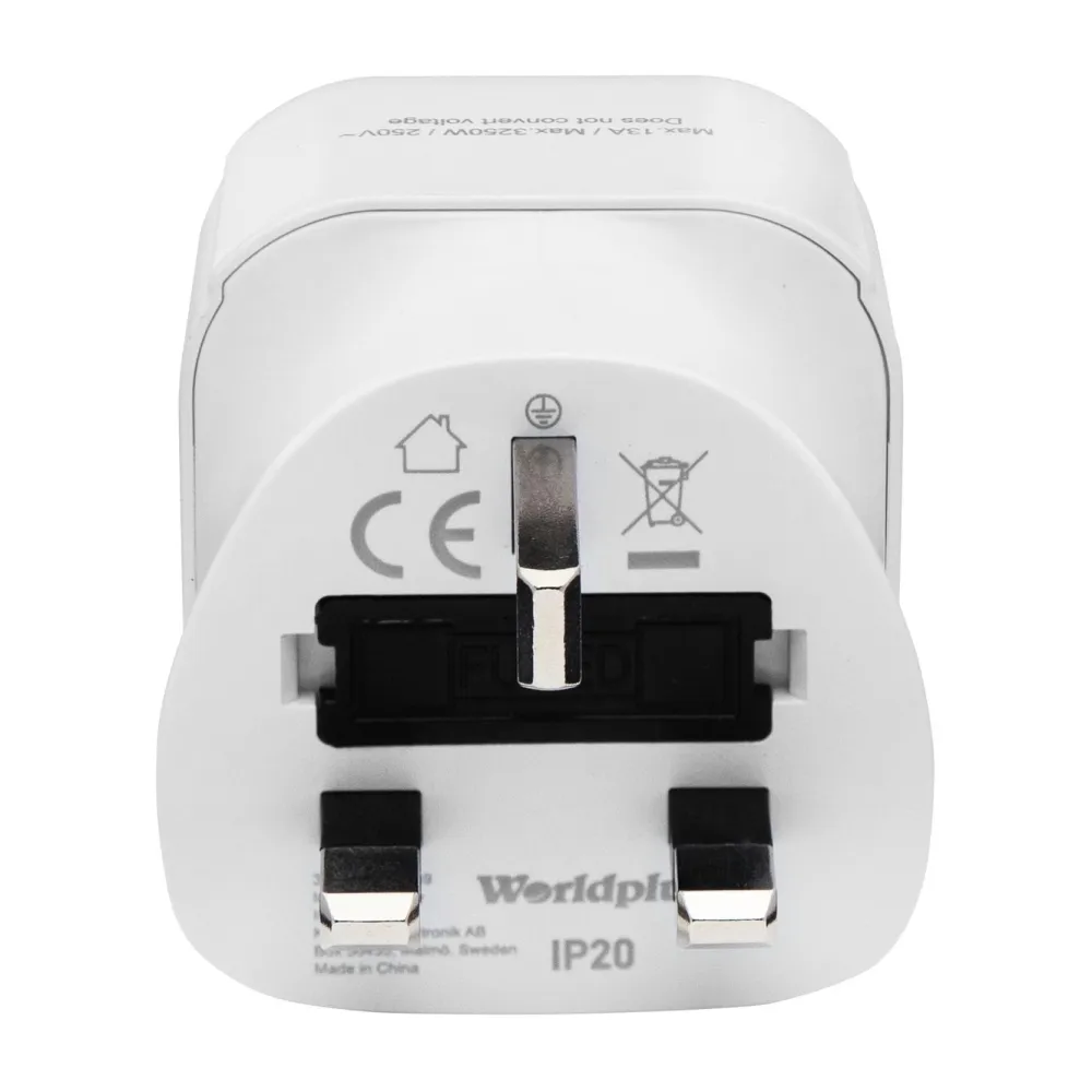 Luxorparts Reiseeffekter|Overfallsalarm|Jordet reiseadapter Storbritannia