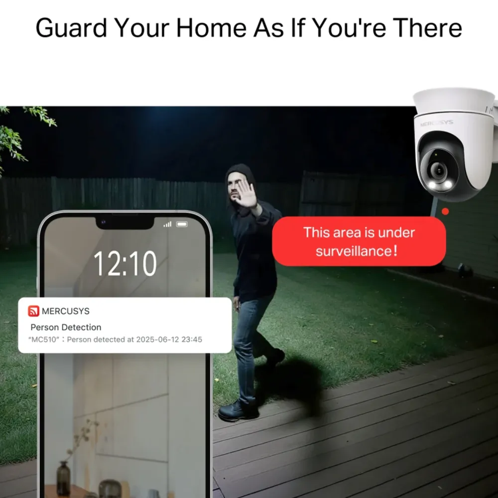 Mercusys Kameraovervåking|MC510 – Outdoor Pan/Tilt Security wifi overvåkingskamera