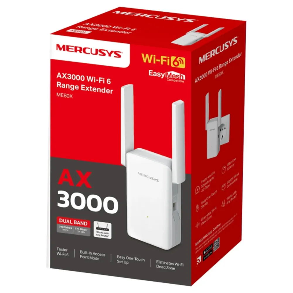 Mercusys Wifi-Forsterker|ME80X Wi-Fi 6 Repeater AX3000