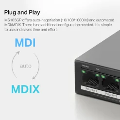 Mercusys Kablet Nettverk|MS105GP 5-porters gigabitswitch med POE+