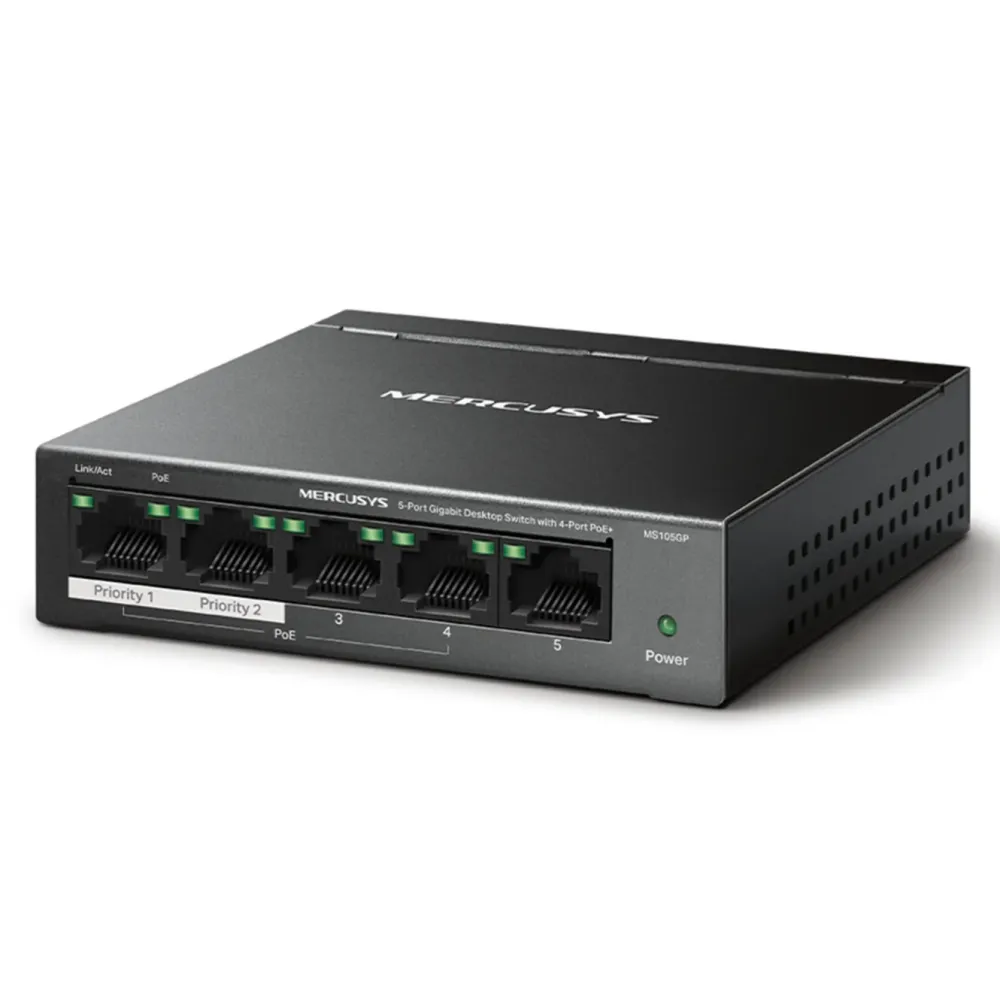 Mercusys Kablet Nettverk|MS105GP 5-porters gigabitswitch med POE+