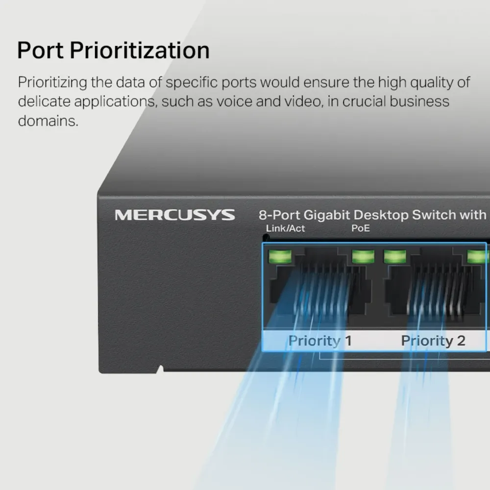 Mercusys Kablet Nettverk|MS108GP 8-porters gigabitswitch med POE+
