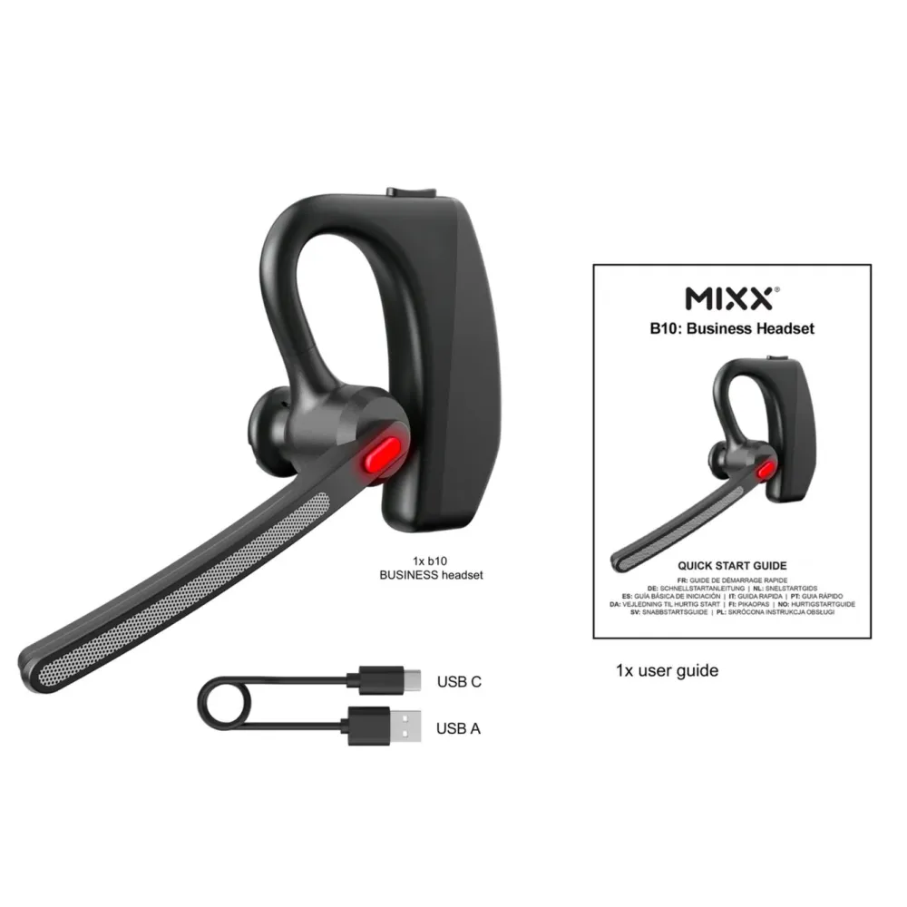 MIXX Dataheadset|Dataheadset|Mono Headset B10 trådløst med ENC-mikrofon Svart