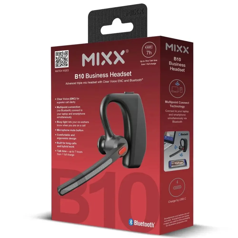 MIXX Dataheadset|Dataheadset|Mono Headset B10 trådløst med ENC-mikrofon Svart