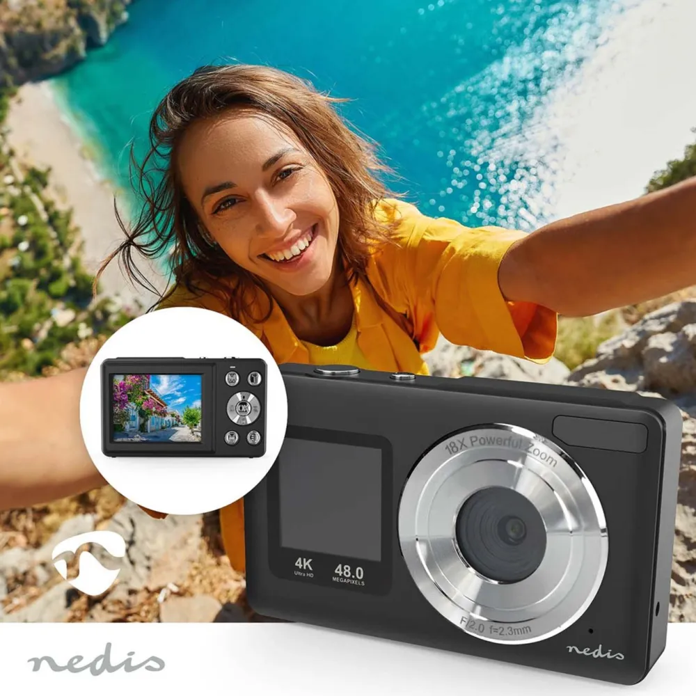 Nedis Foto Og Video|Digitalt kompaktkamera med to skjermer og 4K-video