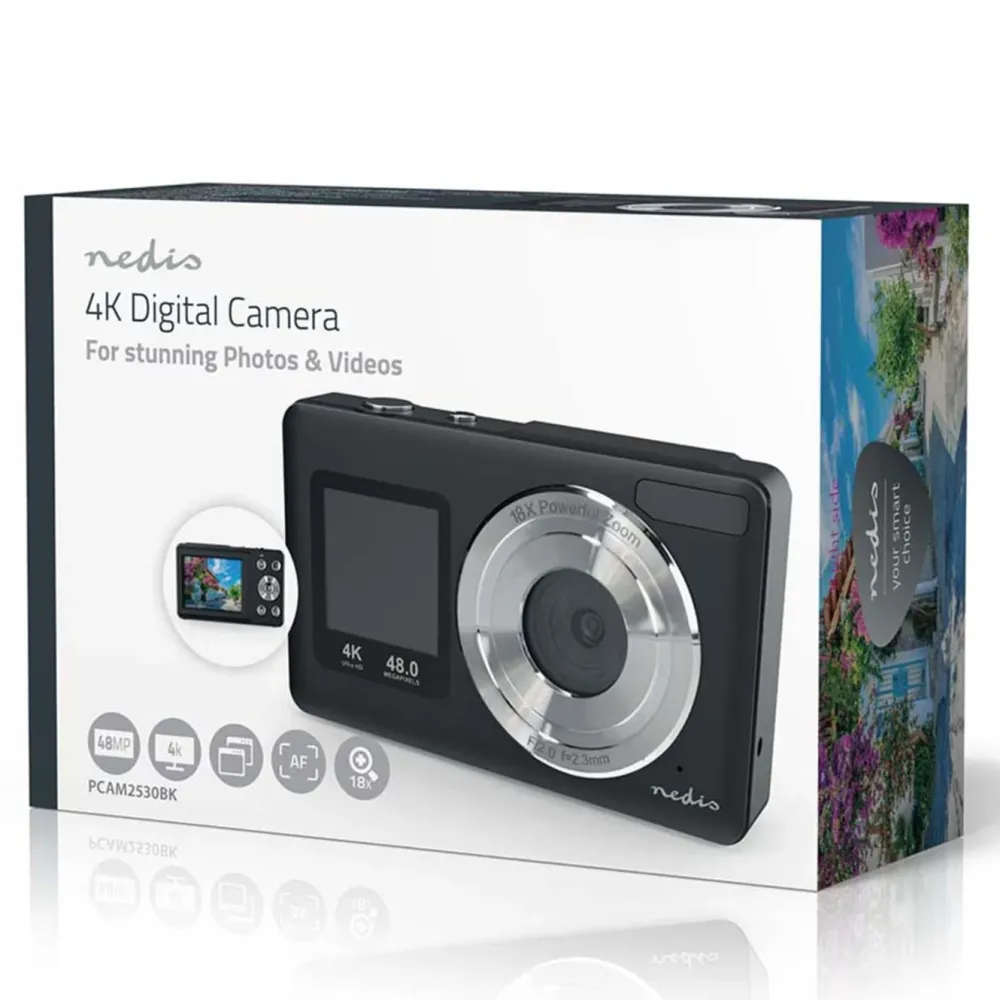 Nedis Foto Og Video|Digitalt kompaktkamera med to skjermer og 4K-video