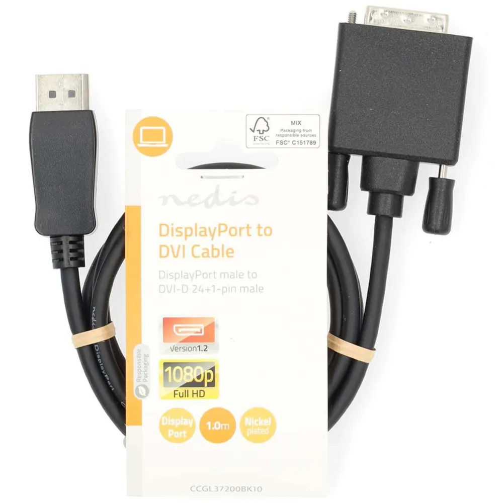 Nedis Kabler Til Datamaskin|Kabler Og Adaptere|Displayport til DVI-kabel 1 m
