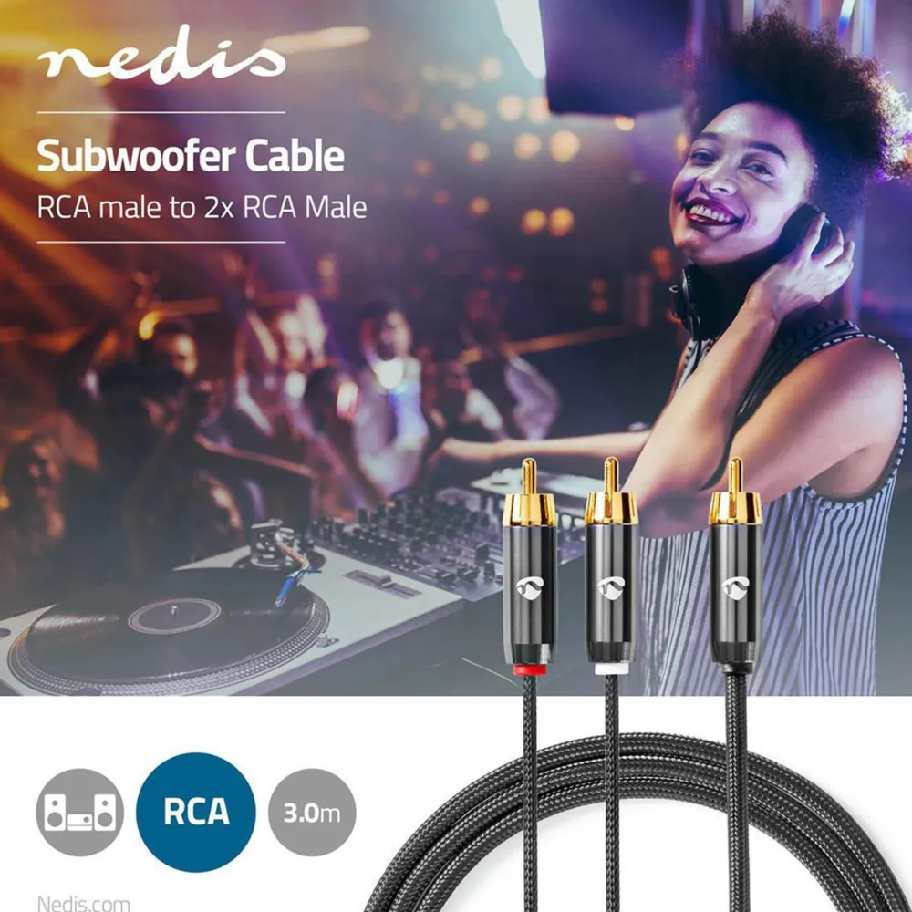 Nedis Lyd- & Videokabler|Kabler For Lyd|Subwooferkabel RCA til 2x RCA 3 m
