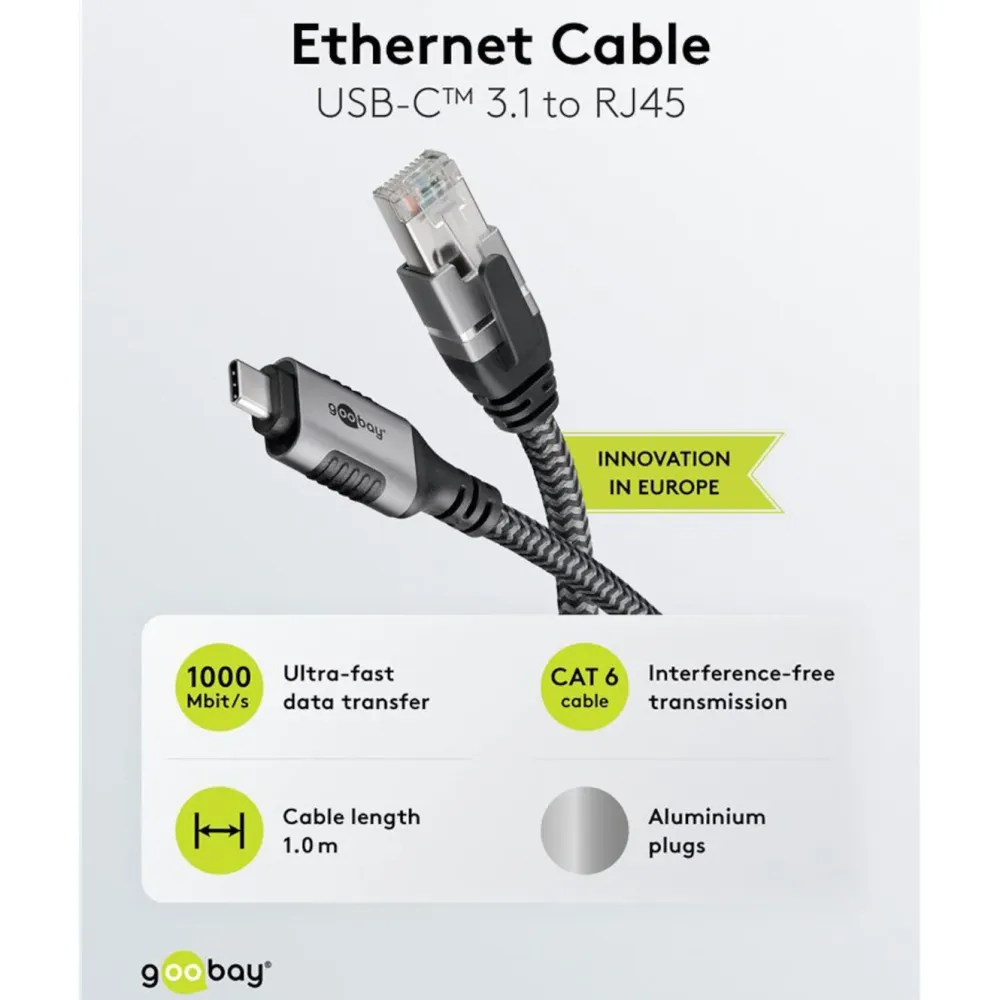 Kjell Nettverkskort For Kablet Nettverk17|Kabler For Nettverk|Nettverkskabel med USB-tilkobling USB-C 1 m