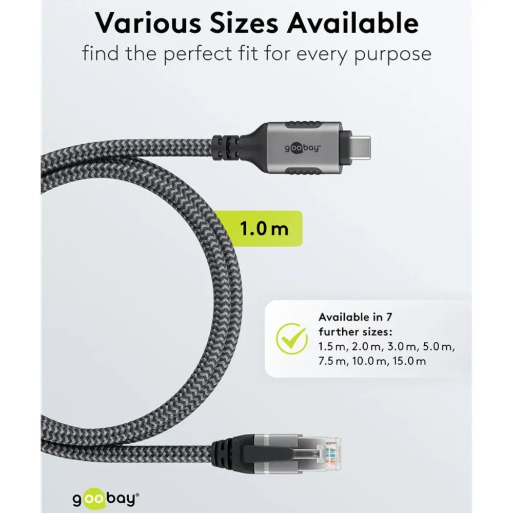 Kjell Nettverkskort For Kablet Nettverk17|Kabler For Nettverk|Nettverkskabel med USB-tilkobling USB-C 1 m