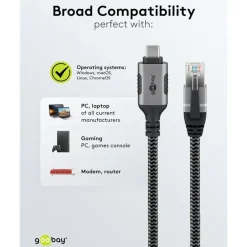 Kjell Nettverkskort For Kablet Nettverk17|Kabler For Nettverk|Nettverkskabel med USB-tilkobling USB-C 1 m