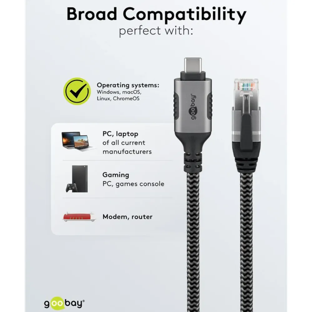 Kjell Nettverkskort For Kablet Nettverk17|Kabler For Nettverk|Nettverkskabel med USB-tilkobling USB-C 1 m
