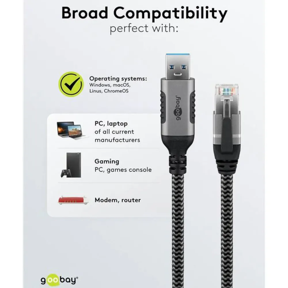 Kjell Nettverkskabler|Usb-A & B-Kabler|Nettverkskabel med USB-tilkobling USB-A 2 m