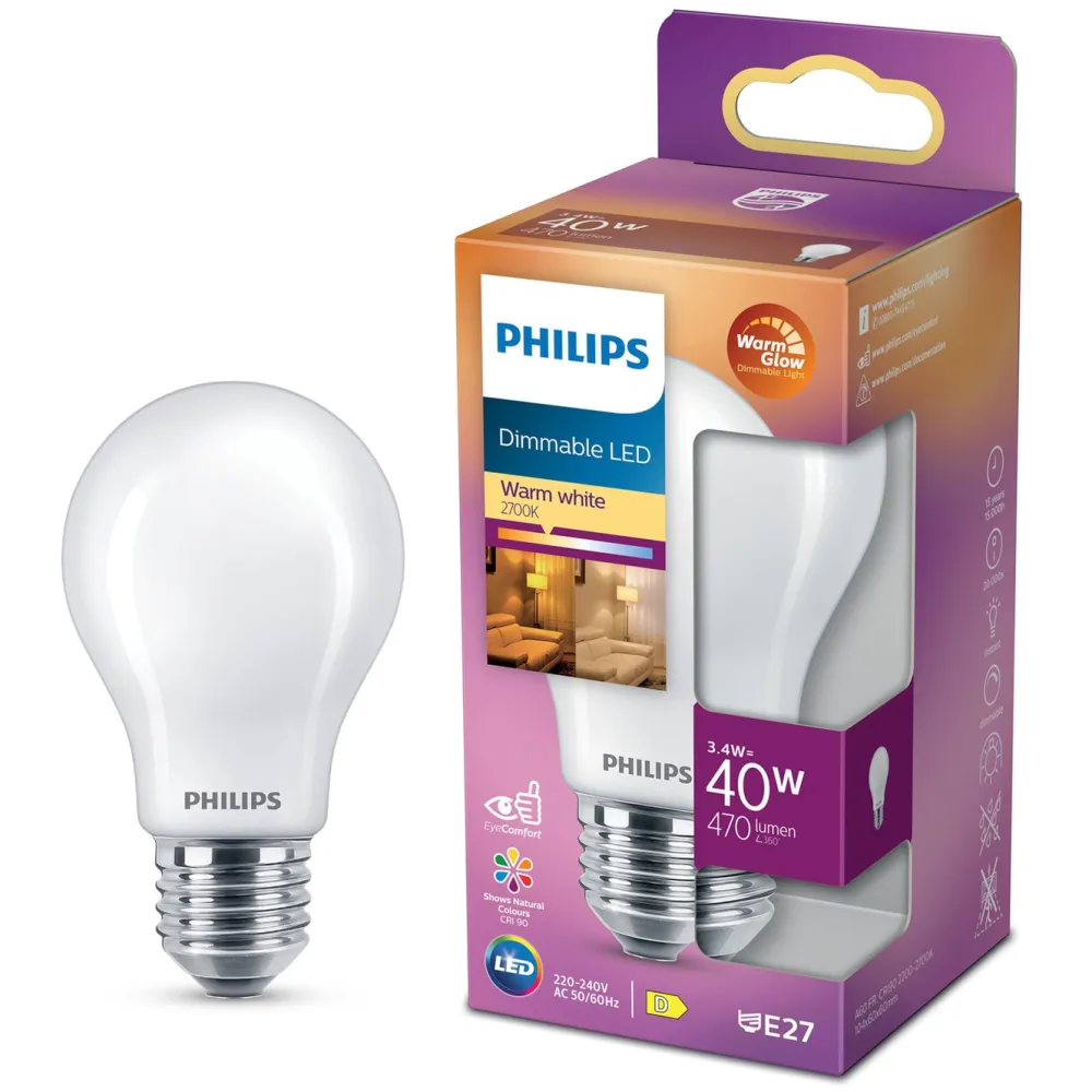 Philips Lyskilder|Dimbar LED-pære E27 470 lm