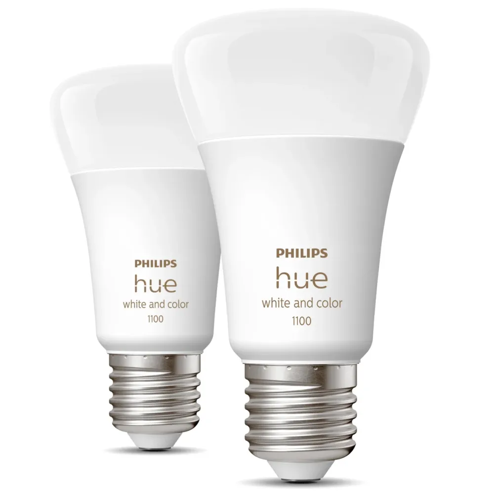 Philips Hue Smart Belysning|Smart Belysning|Color Ambiance Smart LED-pære E27 1100 lm 2-pk.