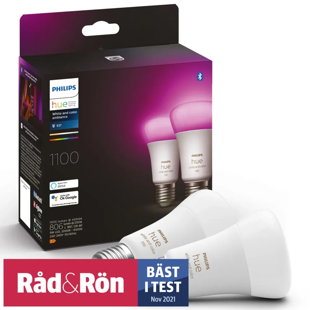 Philips Hue Smart Belysning|Smart Belysning|Color Ambiance Smart LED-pære E27 1100 lm 2-pk.