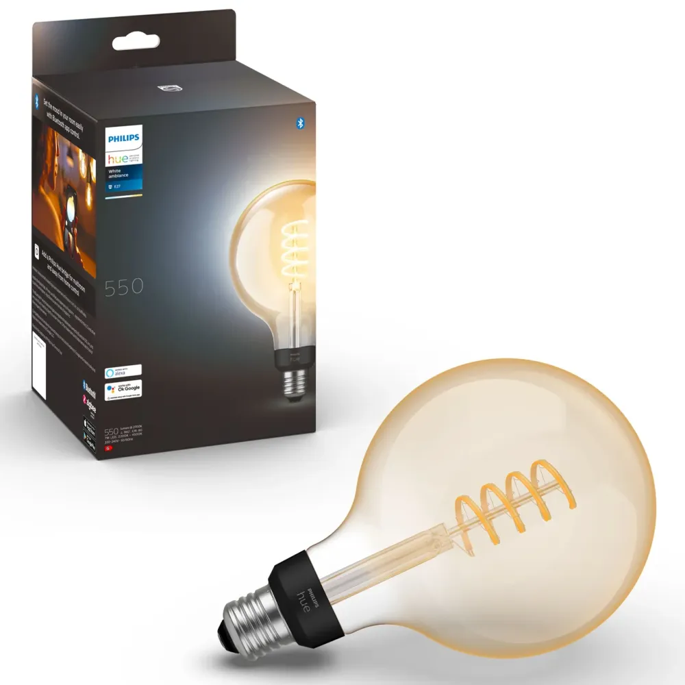 Philips Hue Smart Belysning|Lyslenker|Filament G125 E27 Smart LED-pære 550 lm