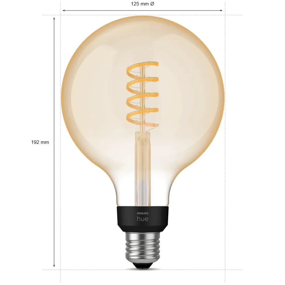 Philips Hue Smart Belysning|Lyslenker|Filament G125 E27 Smart LED-pære 550 lm