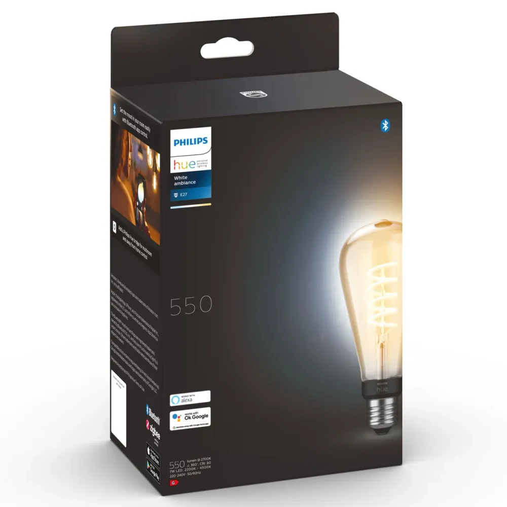 Philips Hue Smart Belysning|Smart Belysning|Filament ST72 E27 Smart LED-pære 550 lm