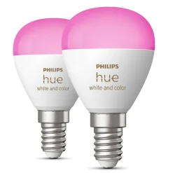 Philips Hue Smart Belysning|Smart Belysning|Luster Kuleformet LED-pære White and Color Ambiance E14 470 lm 2-pk.