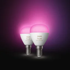 Philips Hue Smart Belysning|Smart Belysning|Luster Kuleformet LED-pære White and Color Ambiance E14 470 lm 2-pk.