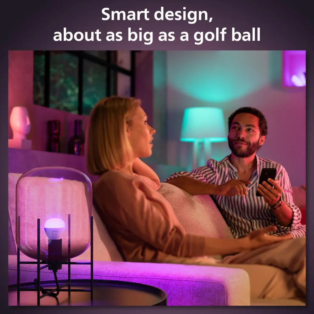 Philips Hue Smart Belysning|Smart Belysning|Luster Kuleformet LED-pære White and Color Ambiance E14 470 lm 2-pk.